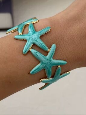 Turquoise Starfish Cuff Bracelet Beach Ocean Inspired Statement Bracelet
